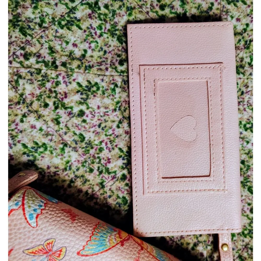 Pink Butterfly Leather Stone Mountain Wallet